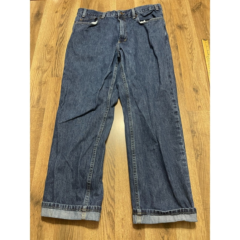 Kirkland Jeans, Men's Size 38x30,  Blue, Denim, Cuffed, Straight Leg, Dark Wash